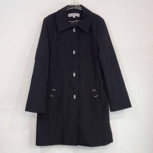 Ann Klein Women's Black Classy Long Sleeve Lined Rain Coat Sz M